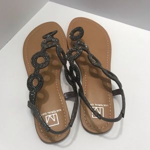 Size 8.0 Black Material Girl Mella Synthetic Sandals Size 8.0 Black Material Girl Mella Synthetic Sandals